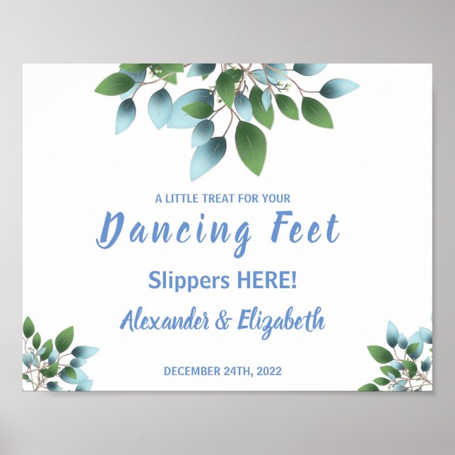 Dansande fötter flip flops | Eukalyptus bröllopssk Poster (Framsidan)