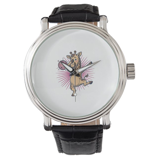 Dansande Giraff Diskotekskula Vintage Gravyr Tröja Armbandsur (Framsida)