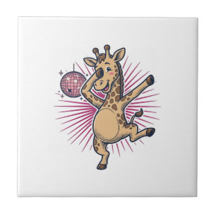 Dansande Giraff Diskotekskula Vintage Gravyr Tröja Kakelplatta
