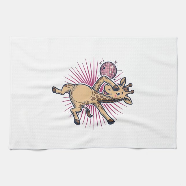 Dansande Giraff Diskotekskula Vintage Gravyr Tröja Kökshandduk (Horisontell)