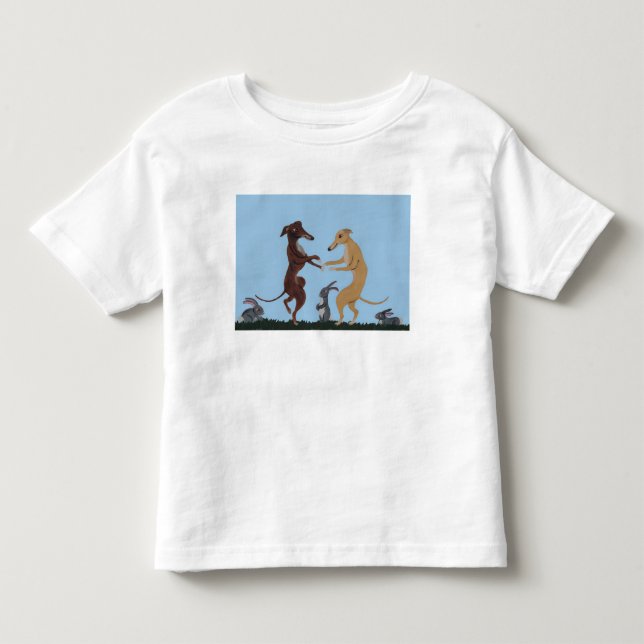 Dansande Greyhounds och Bunny Friends T-Shirt (Framsida)