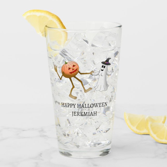 Dansande Halloween-pumpa och spöke Glaskopp (Framsida Ice)