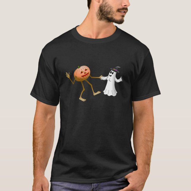 Dansande Halloween-pumpa och spöke T Shirt (Framsida)