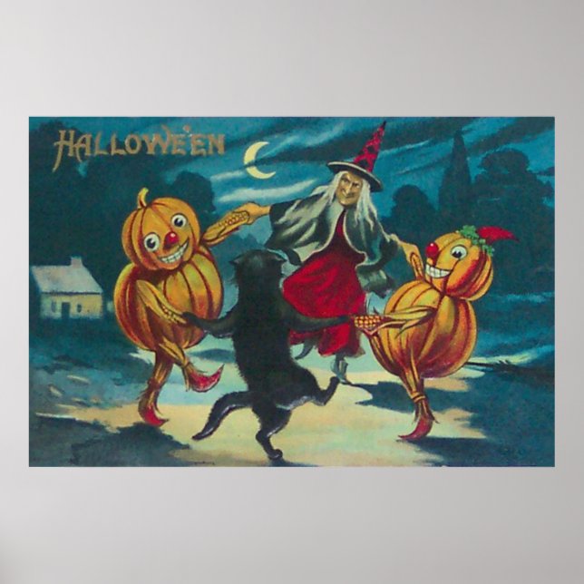 Dansande häxa Jack O' Lantern Monster Svart Katt Poster (Framsidan)