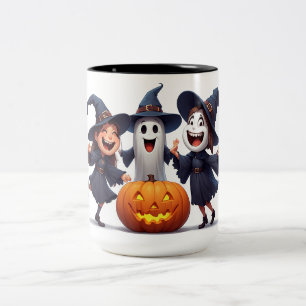 Dansande Häxvänner Runt Halloween Pumpa 🌙 Två-Tonad Mugg