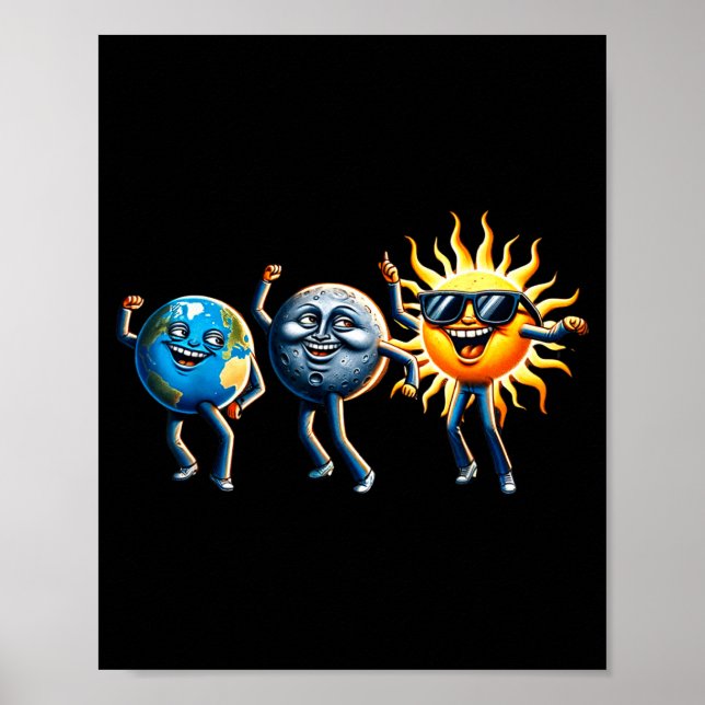 Dansande jord måne sol Rollig Total solförmörkelse Poster (Framsidan)
