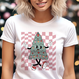 Dansande julgran Rosa rutig Retro T Shirt