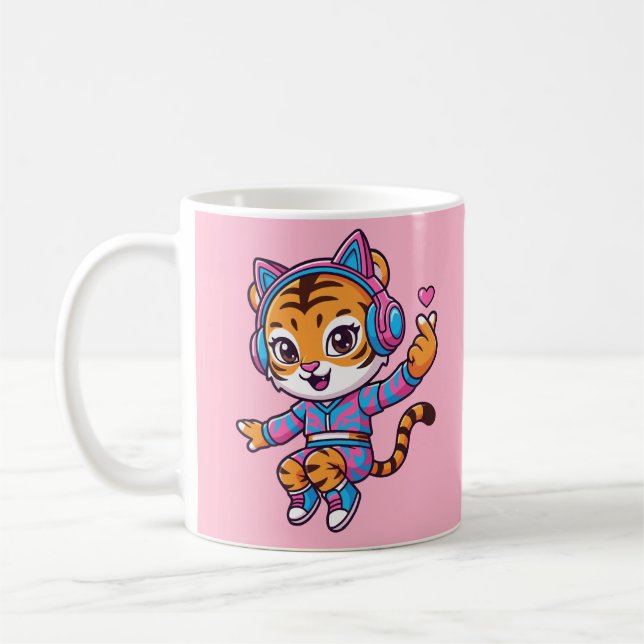 Dansande K-pop Tiger Kaffemugg (Vänster)