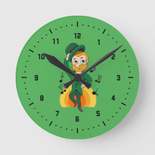 Dansande leprechaun, St. Patrick's Day tecknad fil Rund Klocka