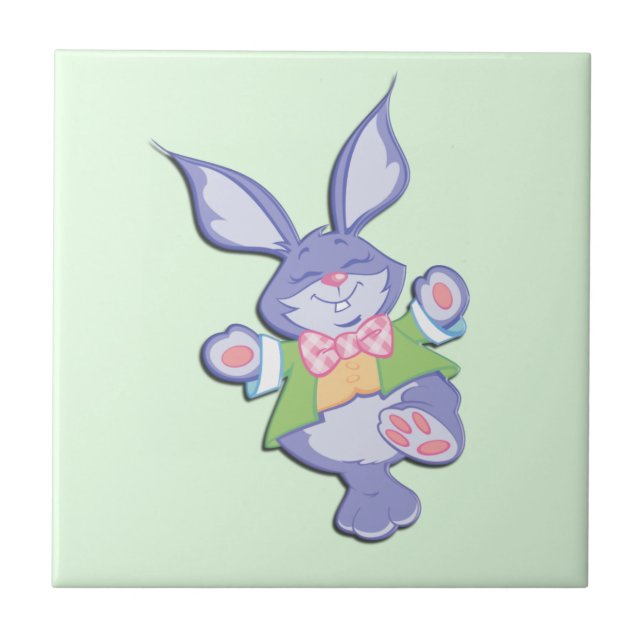 Dansande lila påskkel hare mint kakelplatta (Framsidan)
