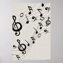 Dansande melodier: Flytande noter mönster Poster