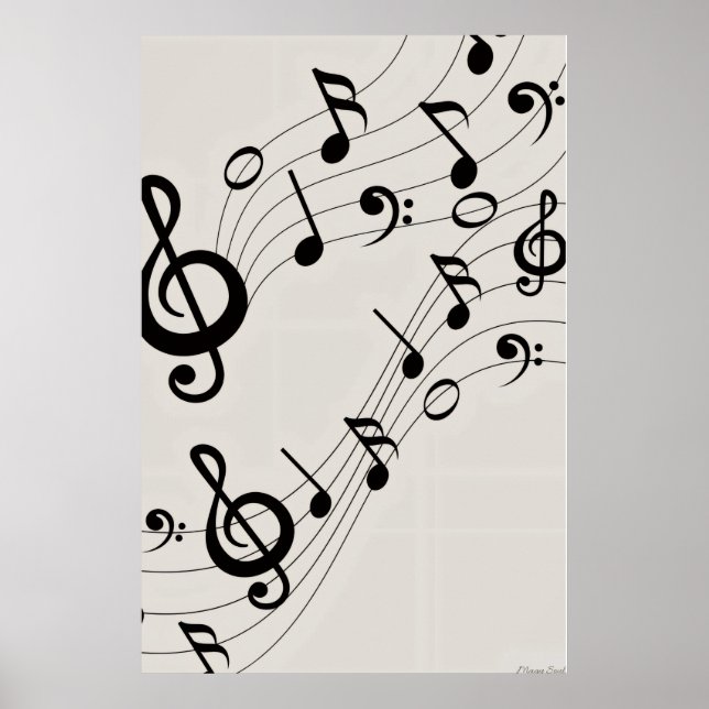 Dansande melodier: Flytande noter mönster Poster (Framsidan)