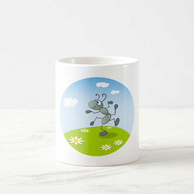 Dansande myra på gräs med blommor kaffemugg (Skapare uppladdad)