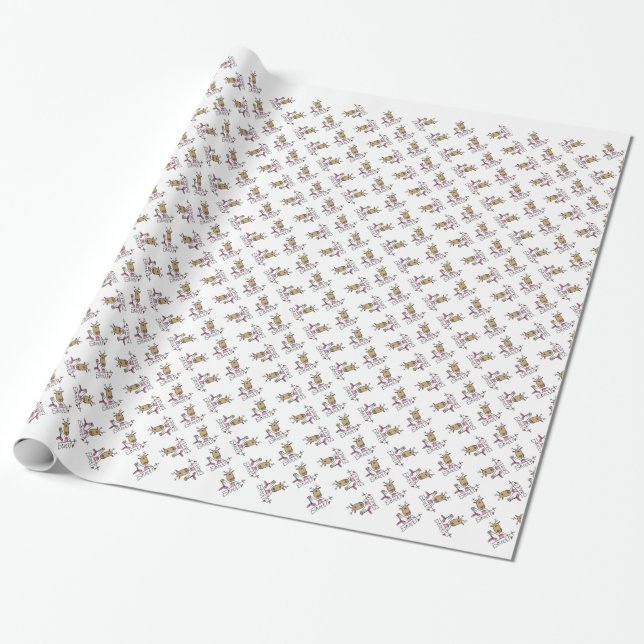 Dansande renar och presenter presentpapper (Utrullad)