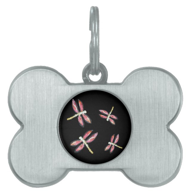 Dansande Rosa Trollsländor Namnbricka Husdjur (Framsidan)