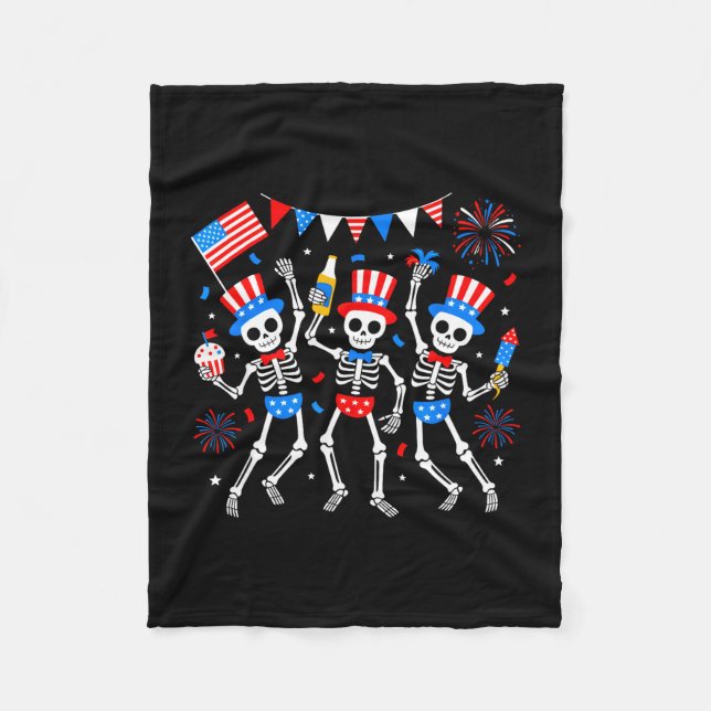 Dansande skelett 4 juli merica usa amerikansk fleecefilt (Framsidan)