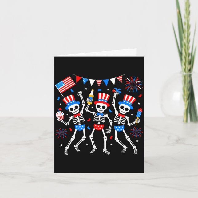 Dansande skelett 4 juli merica usa amerikansk kort (Framsida)