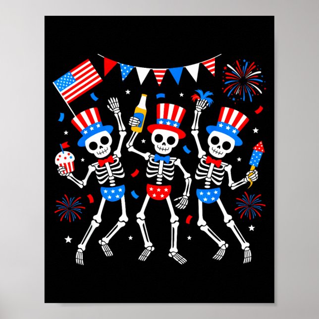 Dansande skelett 4 juli merica usa amerikansk poster (Framsidan)