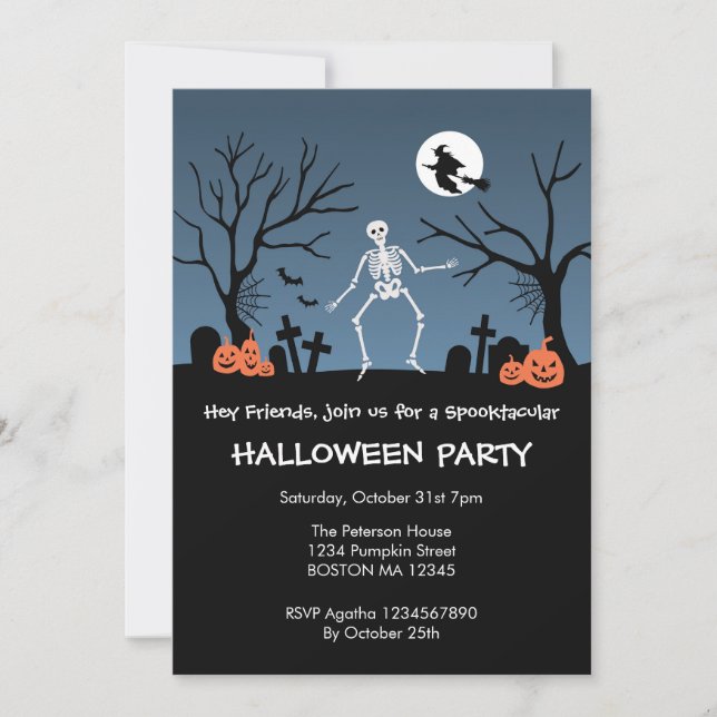 Dansande skelett Halloween-fest-inbjudan Inbjudningar (Framsida)