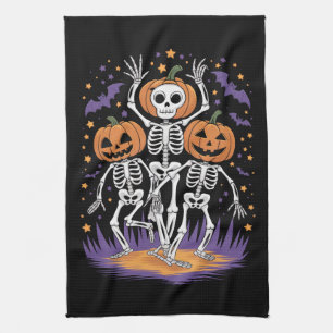 Dansande skelett Halloween-pumpa Kökshandduk