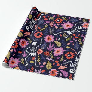 Dansande skelett i blommigt mönster presentpapper