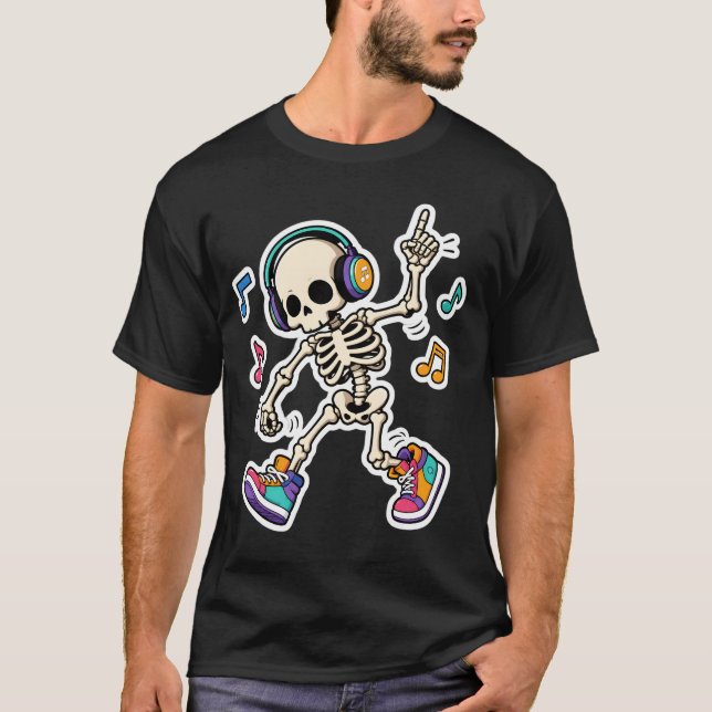 Dansande skelett med hörlurar t shirt (Framsida)