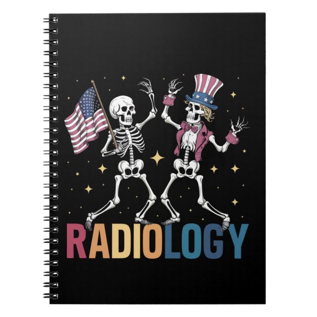Dansande Skelett Radiologi Röntgen Tech Patriotisk Anteckningsbok (Framsidan)