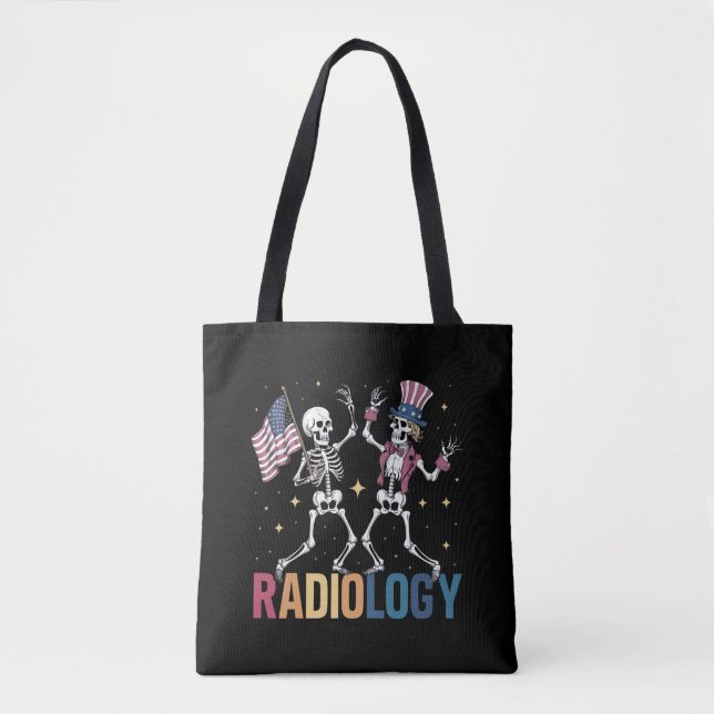 Dansande Skelett Radiologi Röntgen Tech Patriotisk Tygkasse (Framsida)