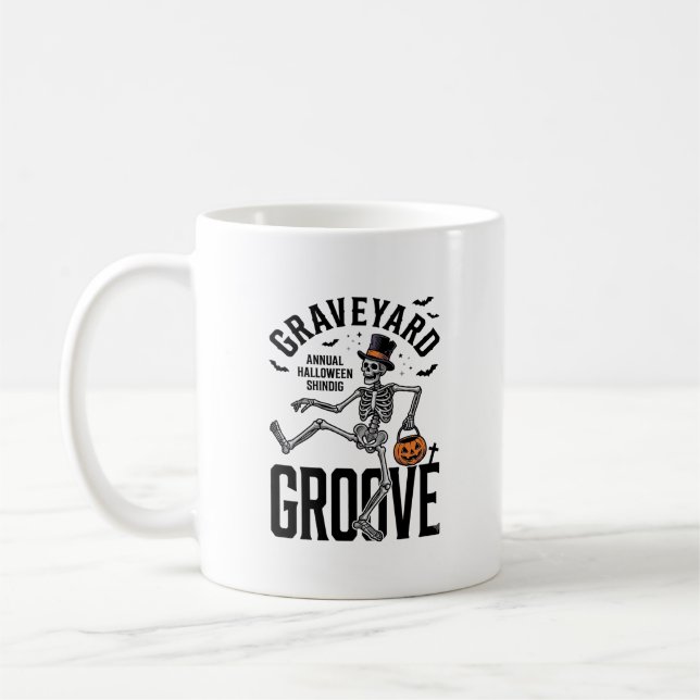 Dansande Skelett Tröja med Pumpa Vintage Hallow Kaffemugg (Vänster)