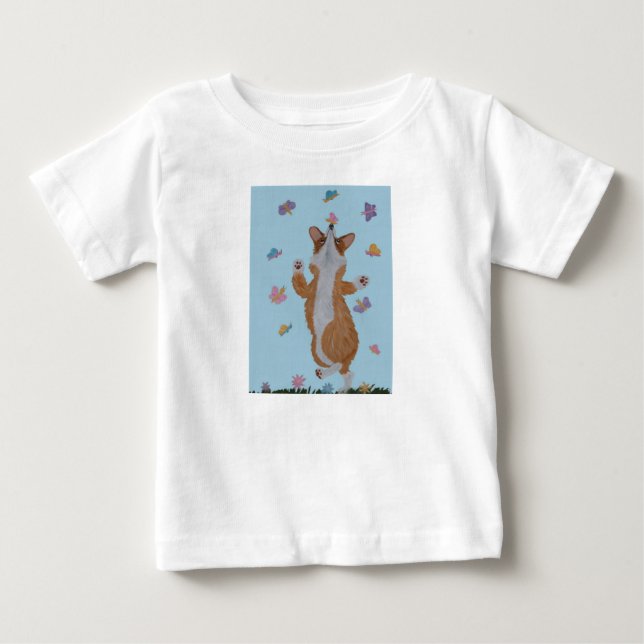 Dansande walescorgi med fjärilar t shirt (Framsida)