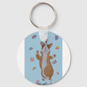 Dansande walesisk corgi med fjärilar nyckelring