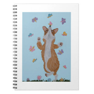 Dansande Welsh Corgi med fjärilar Anteckningsbok