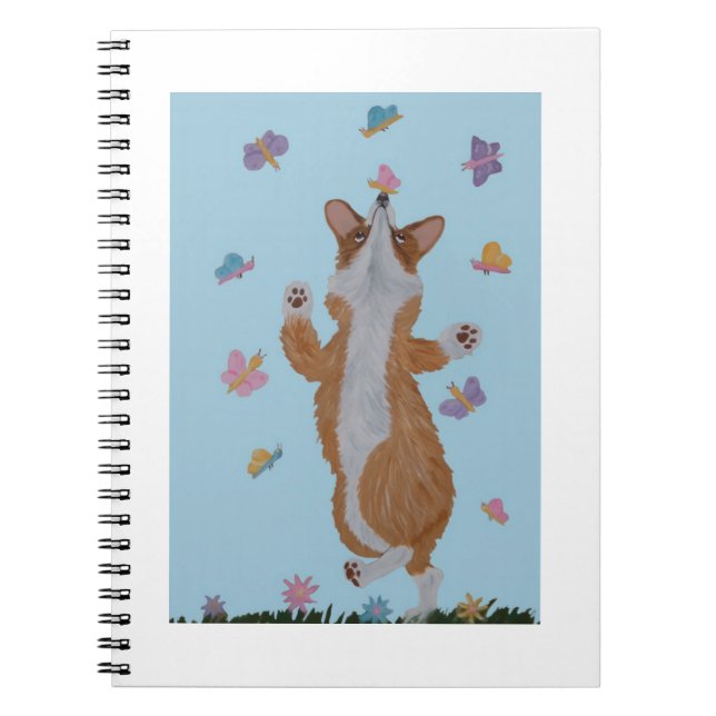 Dansande Welsh Corgi med fjärilar Anteckningsbok (Framsidan)