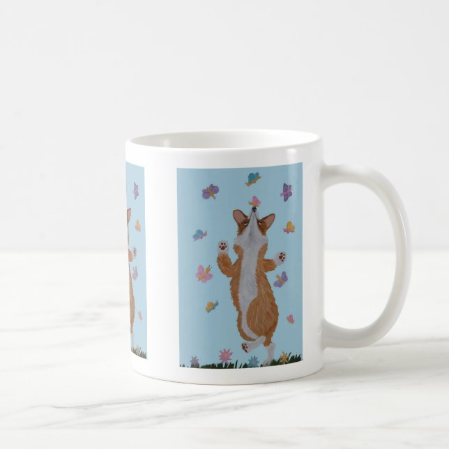 Dansande Welsh Corgi med fjärilar Kaffemugg (Höger)