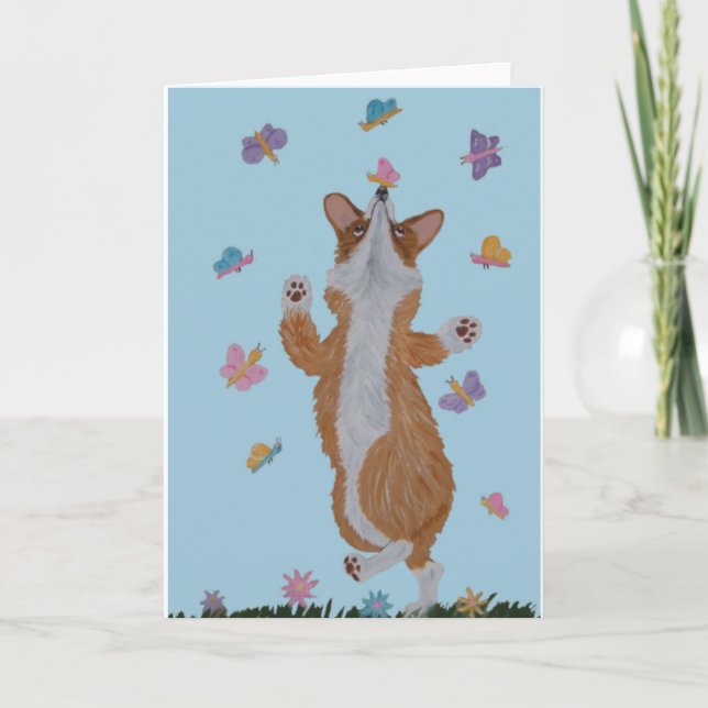 Dansande  Welsh Corgi med fjärilar Kort (Framsida)