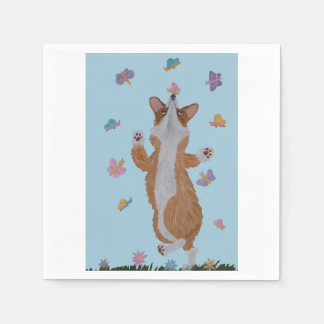 Dansande  Welsh Corgi med fjärilar Pappersservett (Framsidan)
