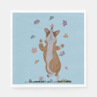 Dansande Welsh Corgi med fjärilar Pappersservett