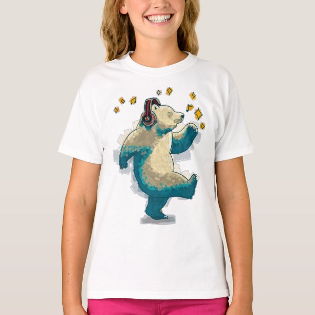 Dansar Bear med hörlurar T Shirt (Framsida)