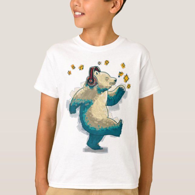 Dansar Bear med hörlurar T Shirt (Framsida)