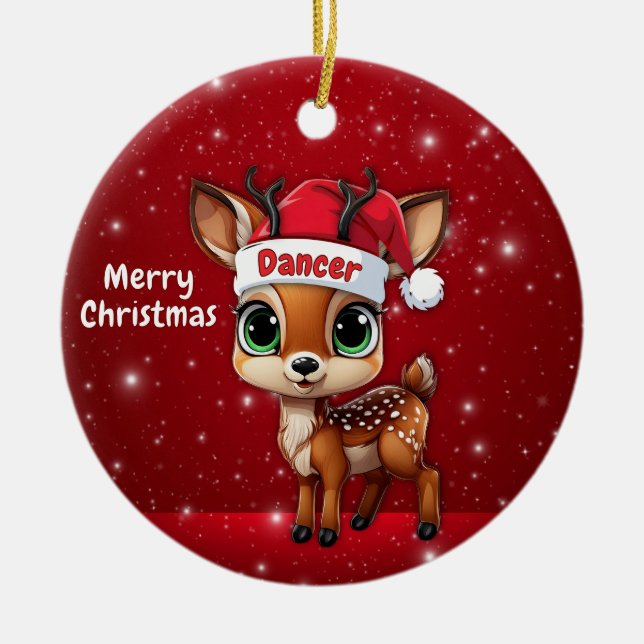 Dansar Bebis Hjort, Kid, Dovhjort, Ren🦌 🎄 Julgransprydnad Keramik (Framsidan)