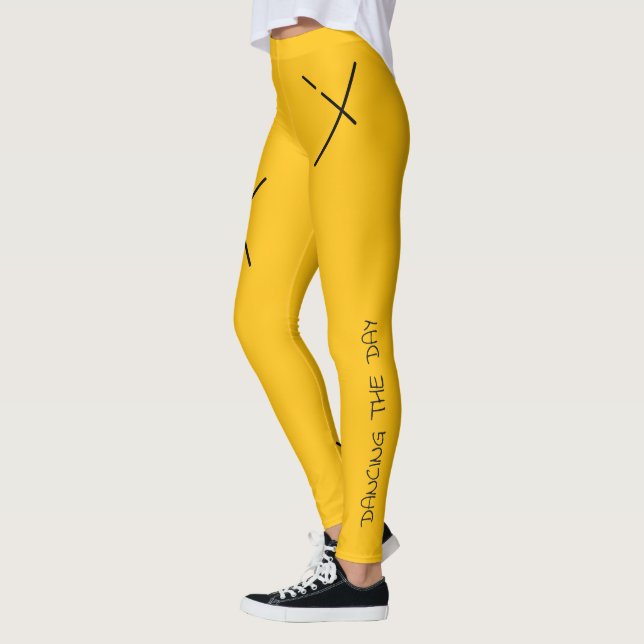 Dansar Dagen Mjuk Svart&Orange Minimal X Konst Leggings (Vänster)