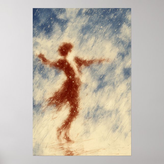 Dansar i regnet | Uttrycksfull figurativ Poster (Framsidan)