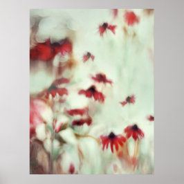 Dansar i Vind, Red Painterly Dreamy Soft Flowers Poster