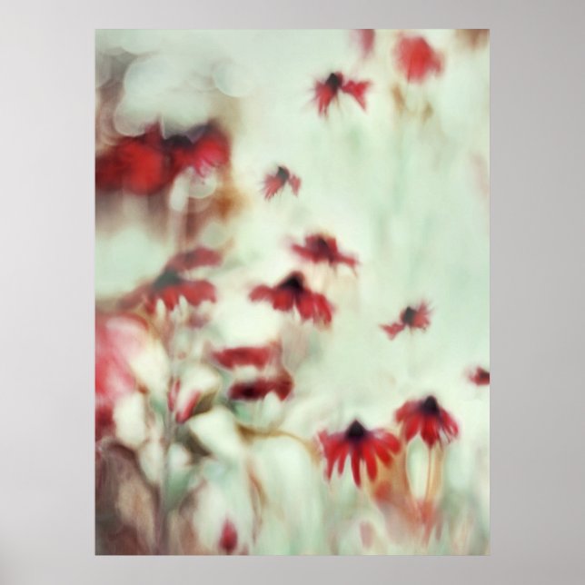 Dansar i Vind, Red Painterly Dreamy Soft Flowers Poster (Framsidan)