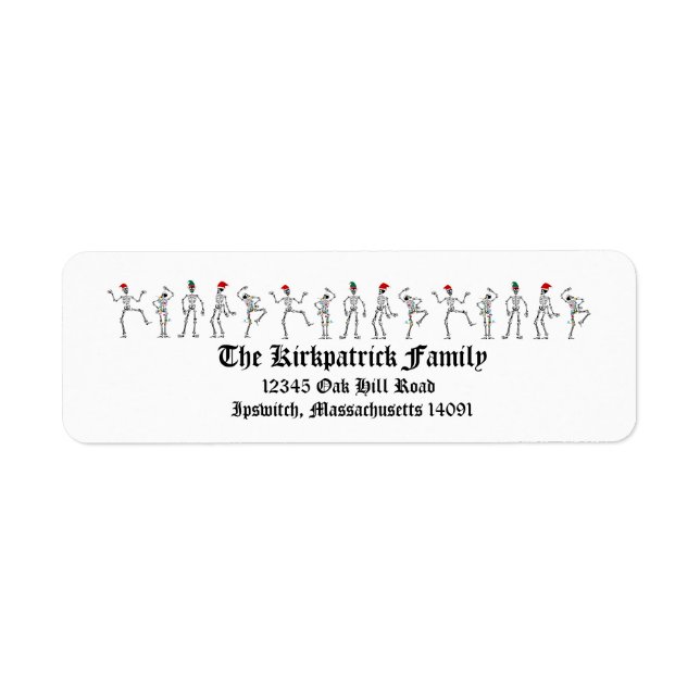 Dansar julskaletons returadress etikett (Framsidan)