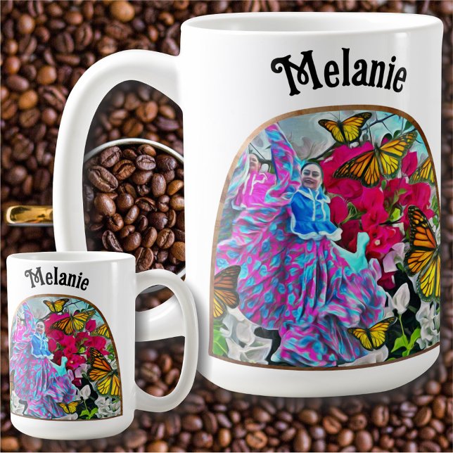 Dansar med blommor & fjärilar PV01 Kaffemugg (Skapare uppladdad)