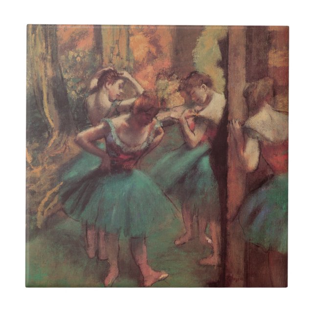 Dansar, Rosa och Grönt av Edgar Degas Kakelplatta (Framsidan)