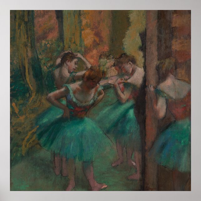 Dansar, Rosa och Grönt av Edgar Degas Poster (Framsidan)