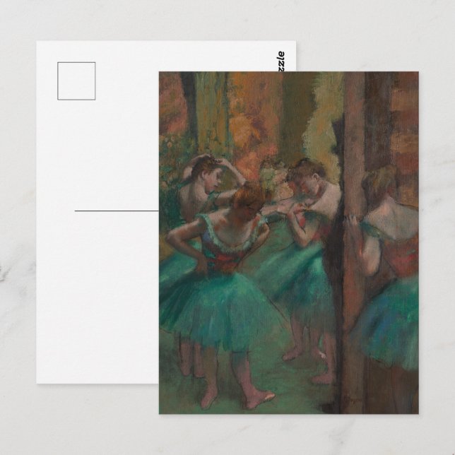 Dansar, Rosa och Grönt av Edgar Degas Vykort (Fram/baksida)