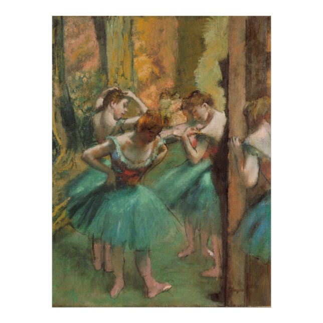 Dansar, Rosa och Grönt Edgar Degas Fototryck (Framsidan)